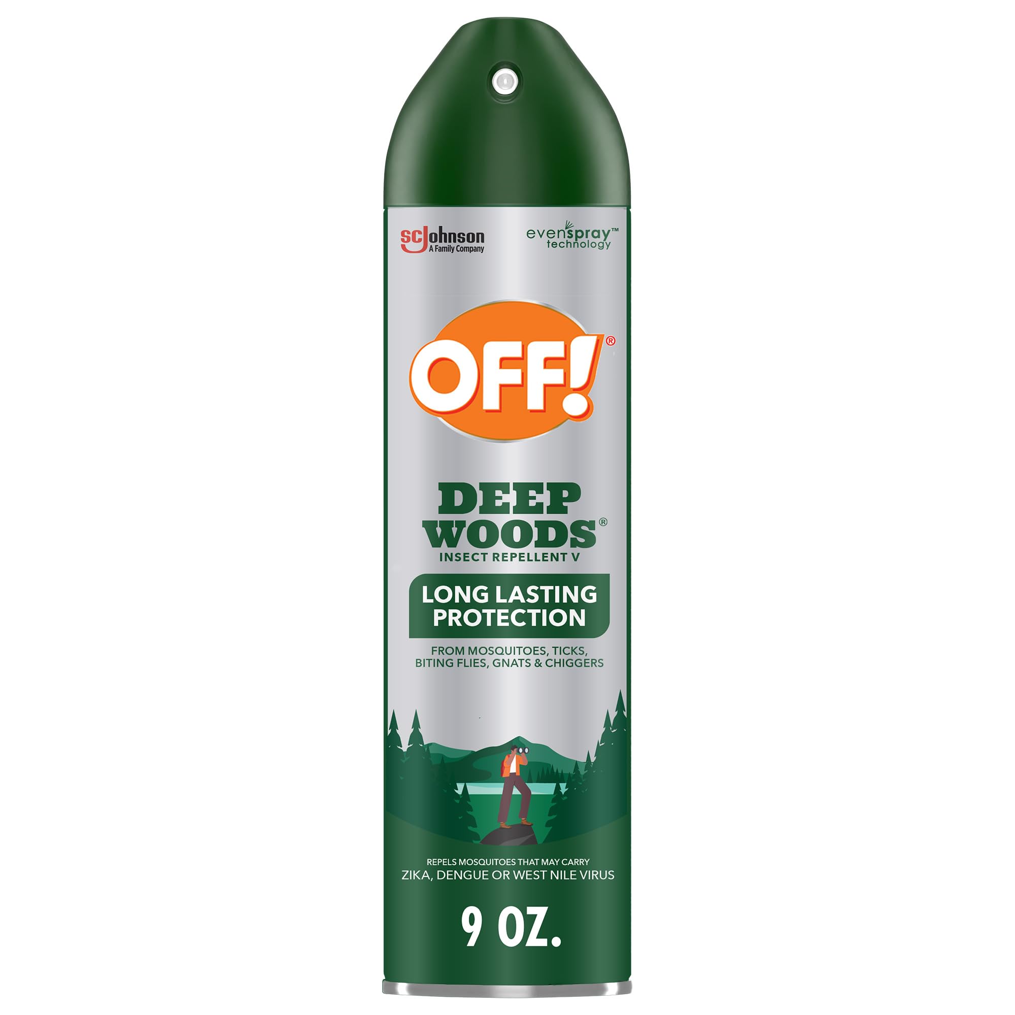 OFF! Deep Woods aerosol frente mostrando envase y beneficio protección duradera