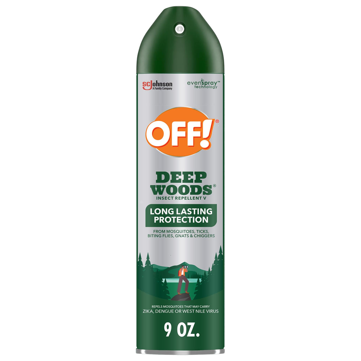 OFF! Deep Woods aerosol frente mostrando envase y beneficio protección duradera
