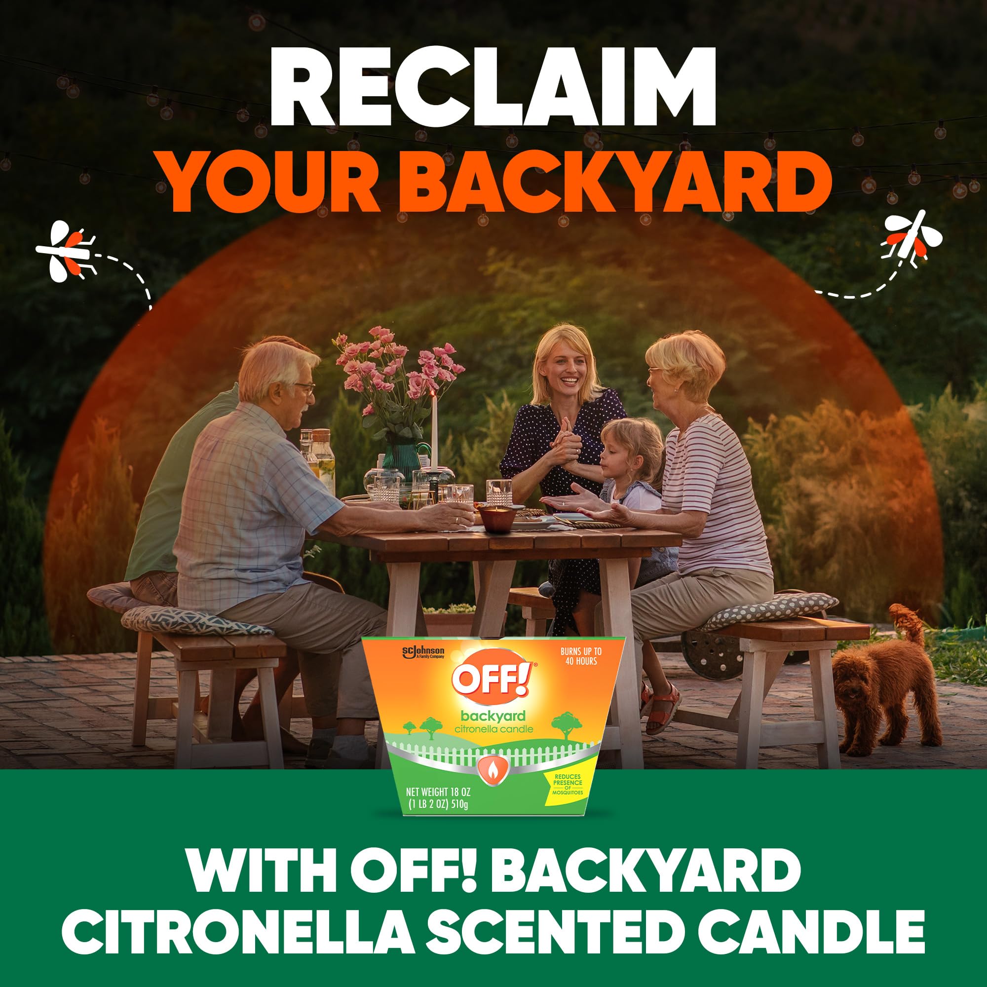 OFF! vela citronela llama cercana que aporta luz cálida y protección