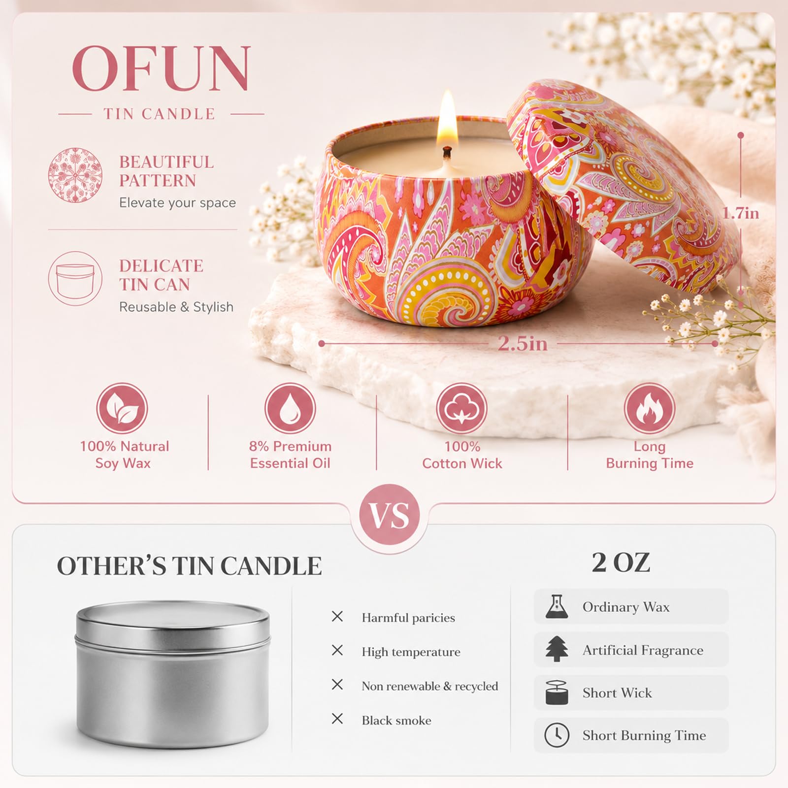 OFUN vela encendida en baño creando ambiente relajante y sensación de spa