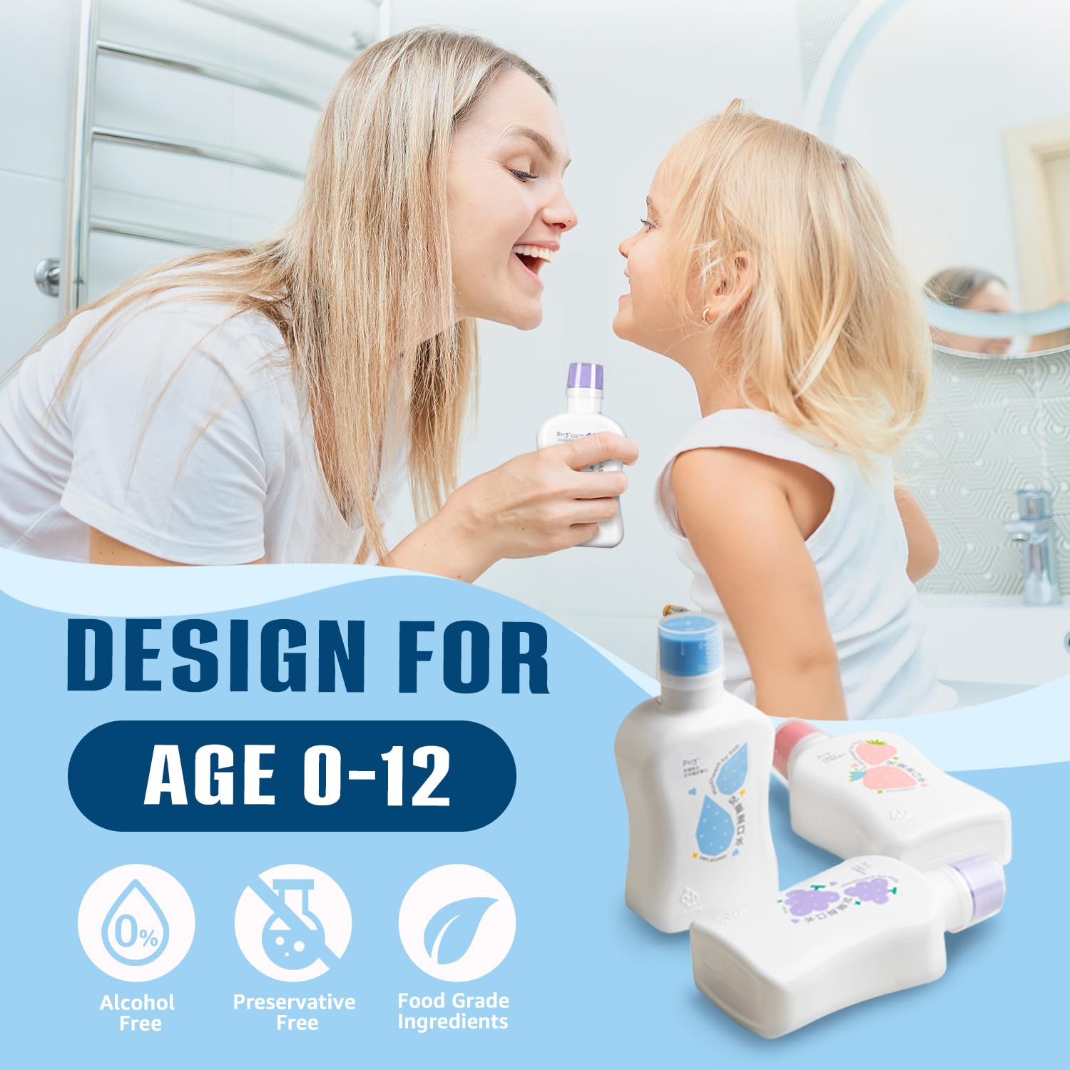 oh care botella junto a una mano para comparar tamaño práctico