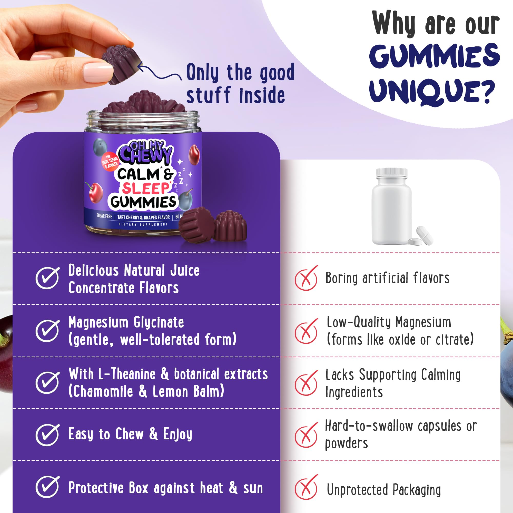 OH MY CHEWY etiqueta con información de magnesio y beneficios claros
