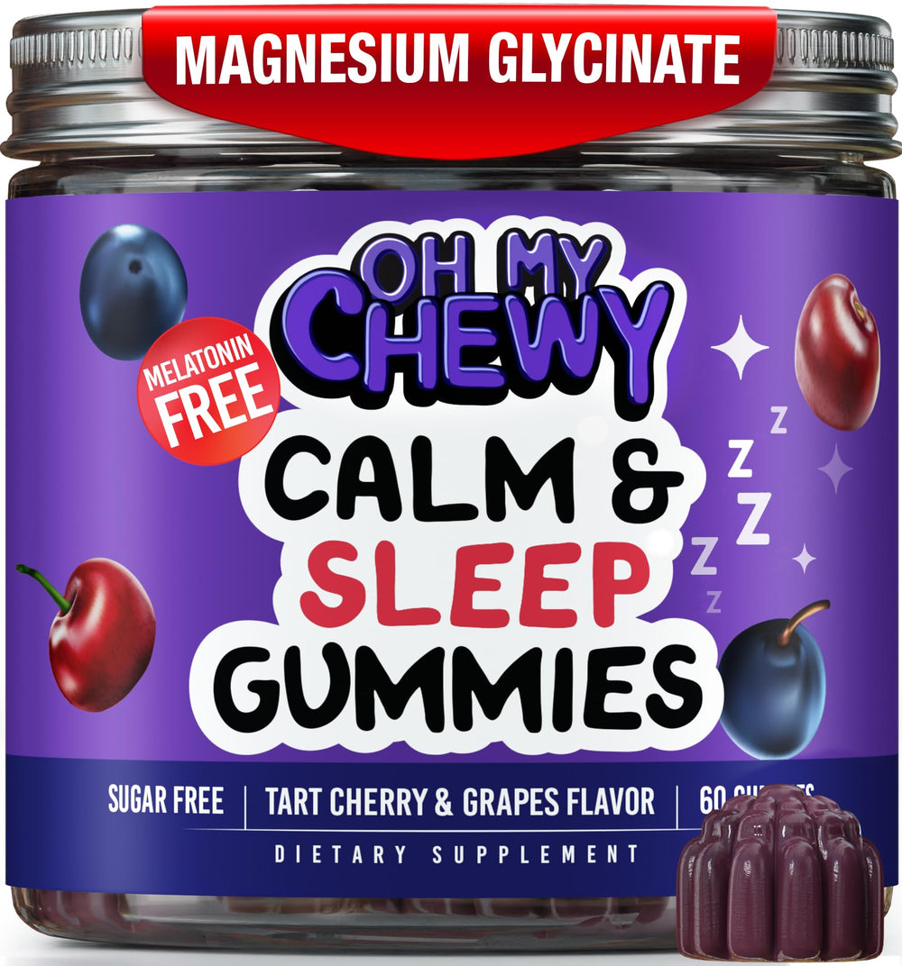 OH MY CHEWY botella frontal mostrando 60 gomitas y beneficio relajación