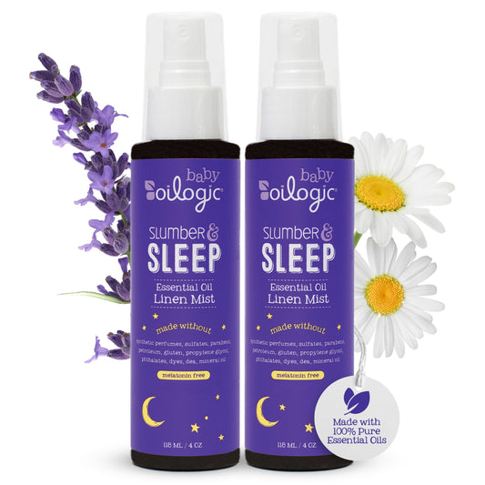 Oilogic frasco frontal del spray Slumber & Sleep mostrando diseño y tamaño