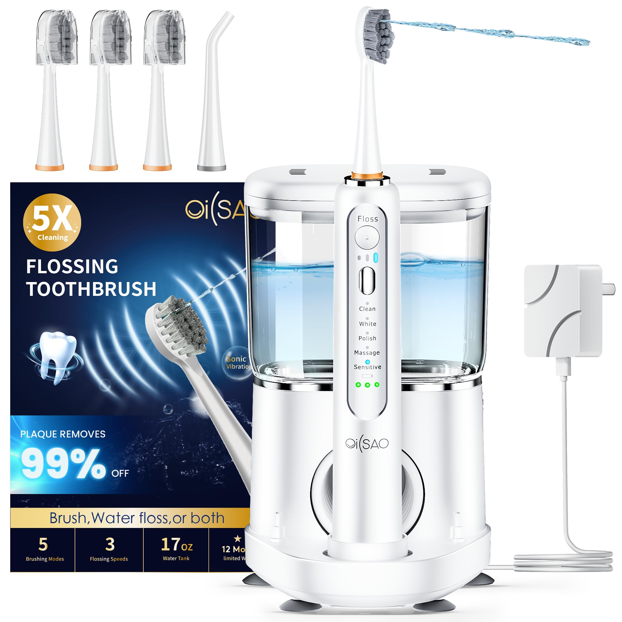 OILSAO conjunto frontal mostrando cepillo e irrigador para limpieza completa