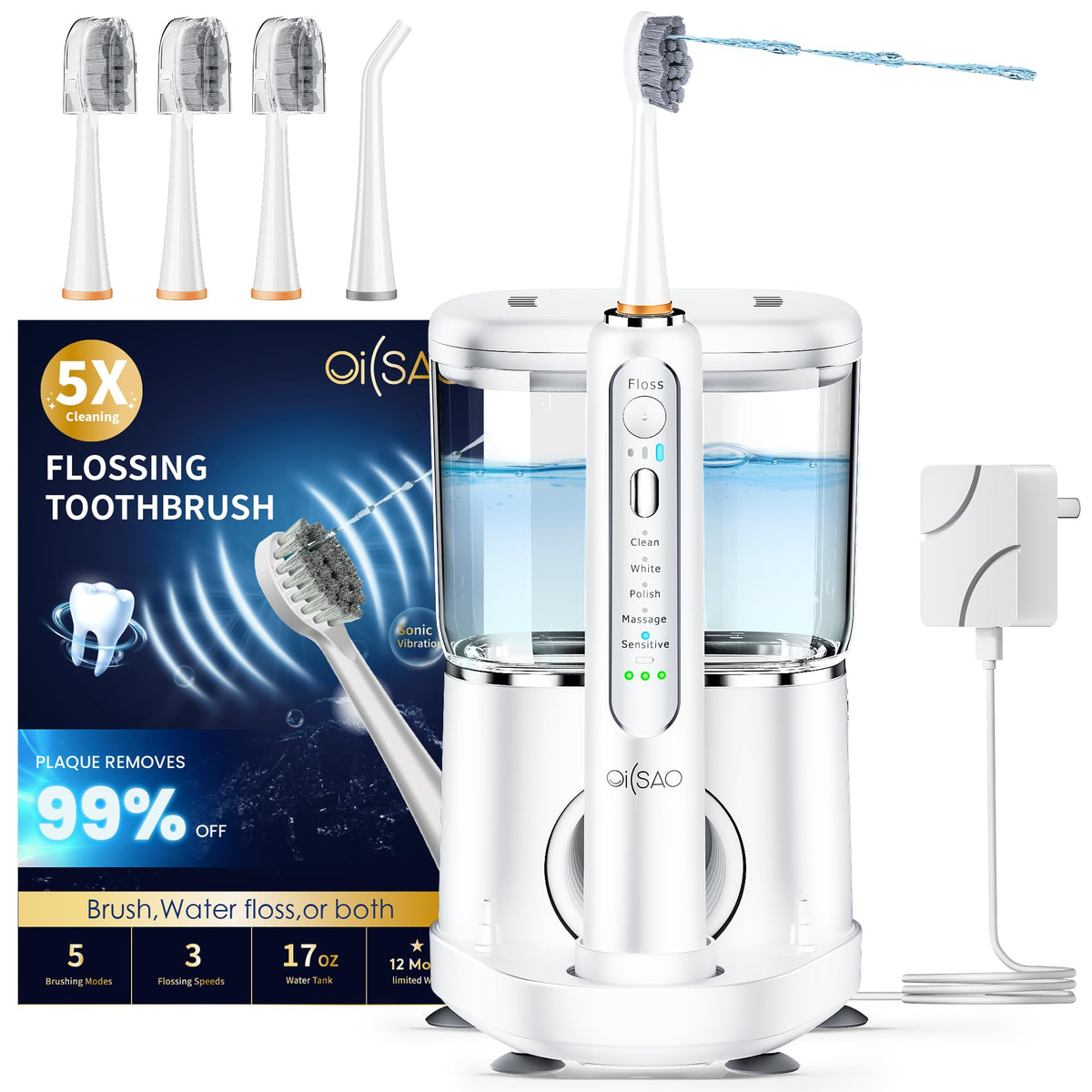 OILSAO conjunto frontal mostrando cepillo e irrigador para limpieza completa
