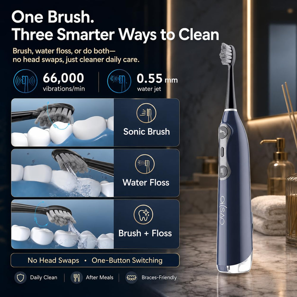 OILSAO boquilla del water flosser enfocando salida de agua, elimina restos interdental