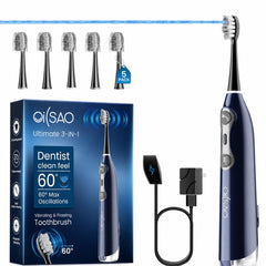 OILSAO vista frontal del cepillo eléctrico mostrando diseño y botones, limpieza eficiente