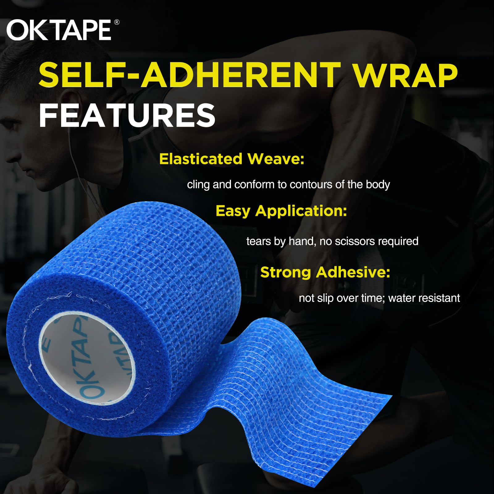 OK TAPE rollo junto a una mano para comparar tamaño y facilidad