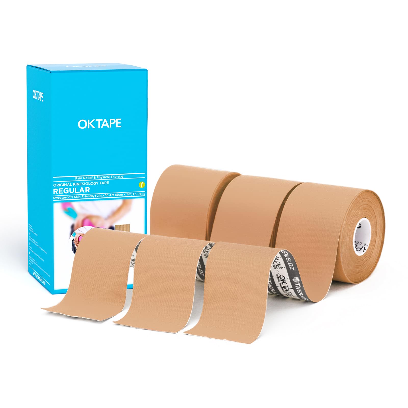 OK TAPE empaquetado frontal mostrando tres rollos y ahorro