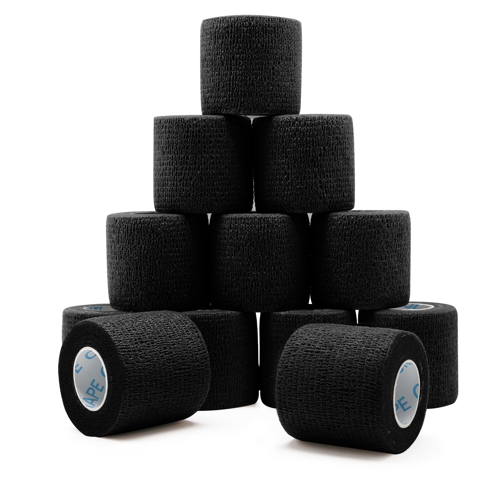 OK TAPE paquete frontal mostrando 12 rollos negros, práctico y compacto
