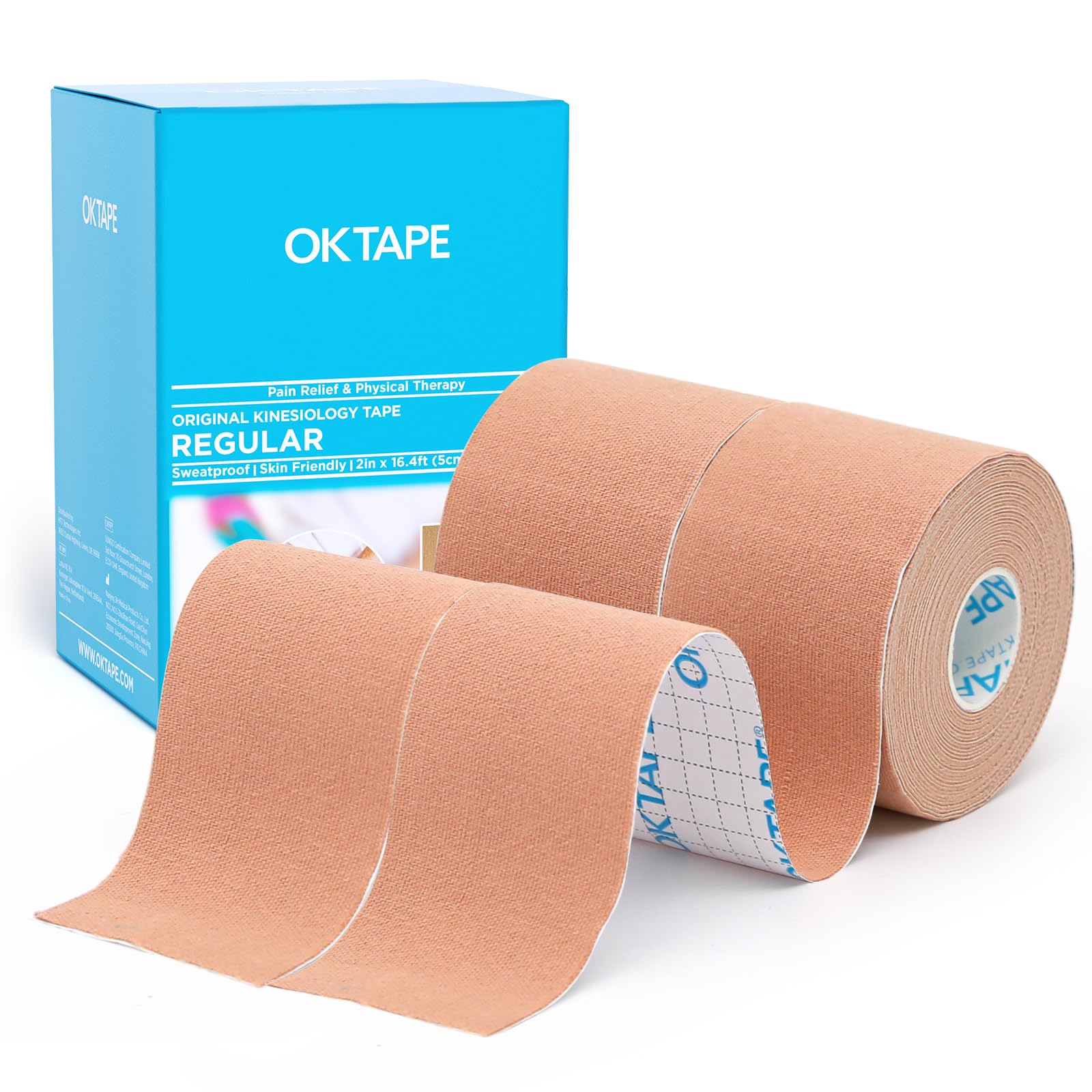 OK TAPE vista frontal del paquete mostrando dos rollos y beneficios