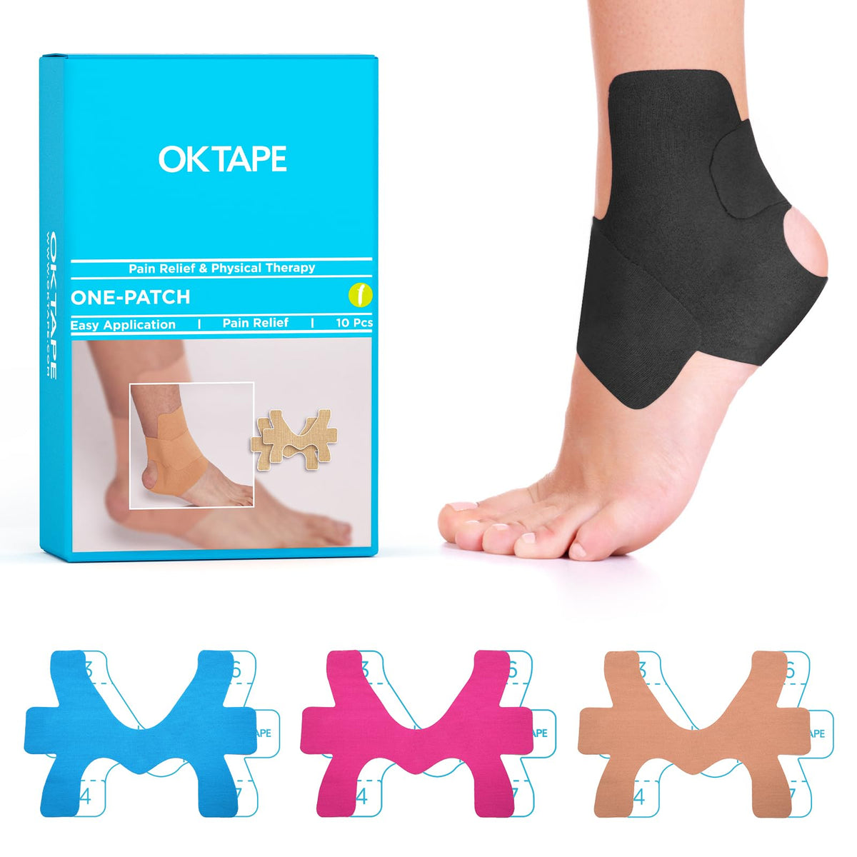OK TAPE empaque frontal mostrando vendaje precortado y facilidad de uso