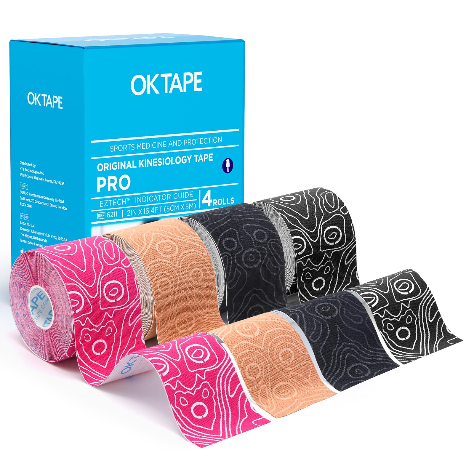 OK TAPE rollo frontal mostrando etiqueta y tamaño, soporte versátil