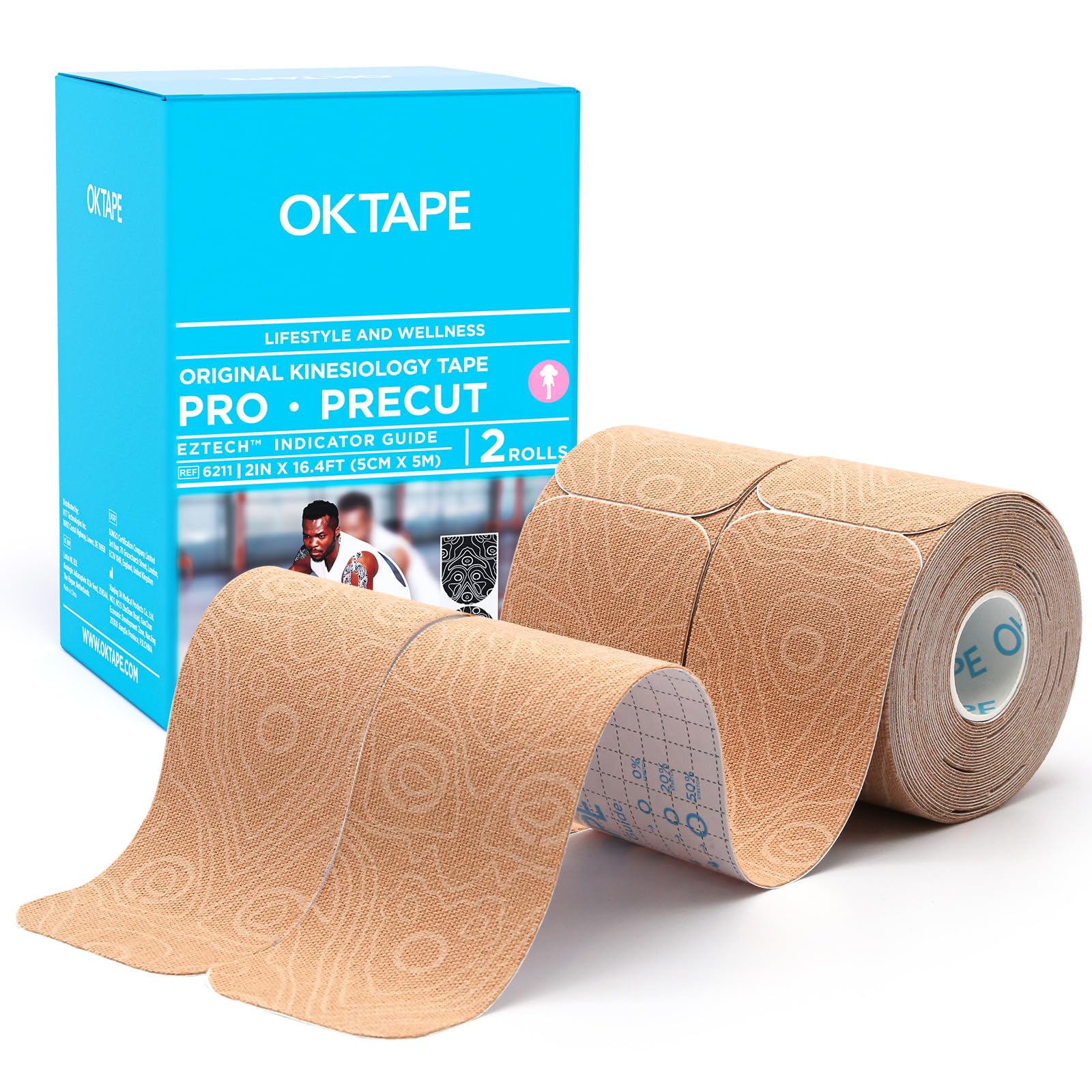 OK TAPE PRO frontal del envase mostrando dos rollos y beneficio de conveniencia