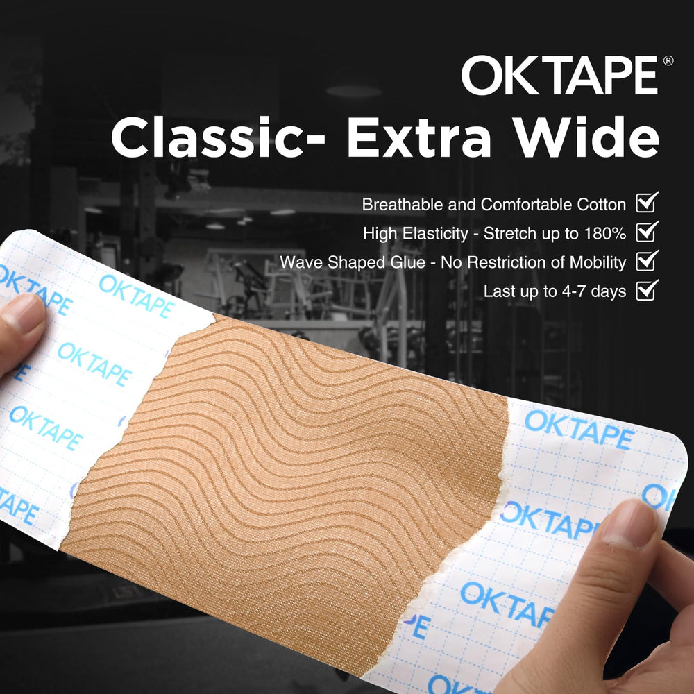 OK TAPE cinta aplicada en hombro mostrando soporte y confort en movimiento