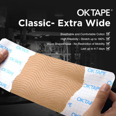 OK TAPE cinta aplicada en hombro mostrando soporte y confort en movimiento