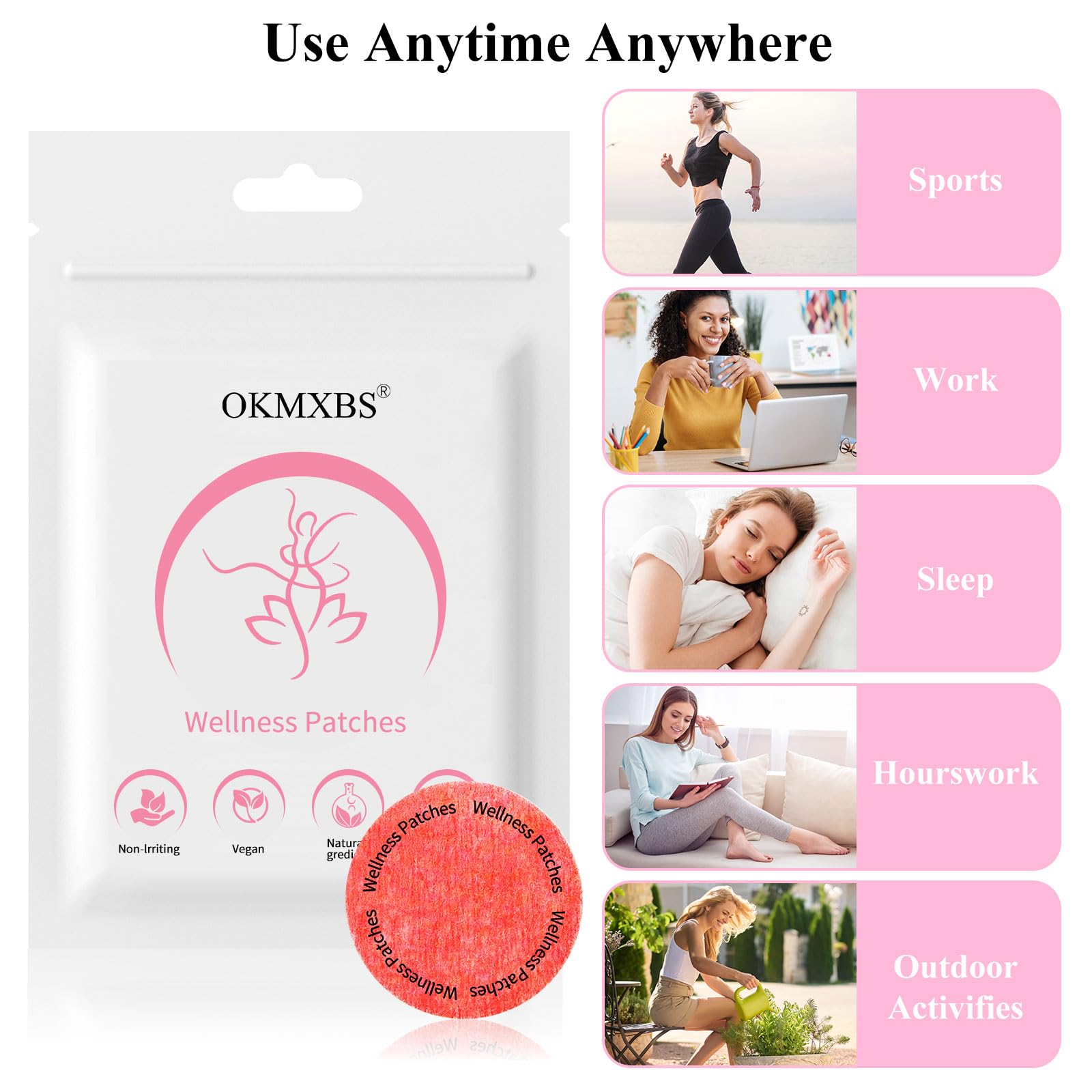 OKMXBS parche etiqueta con ingredientes naturales listados para transparencia