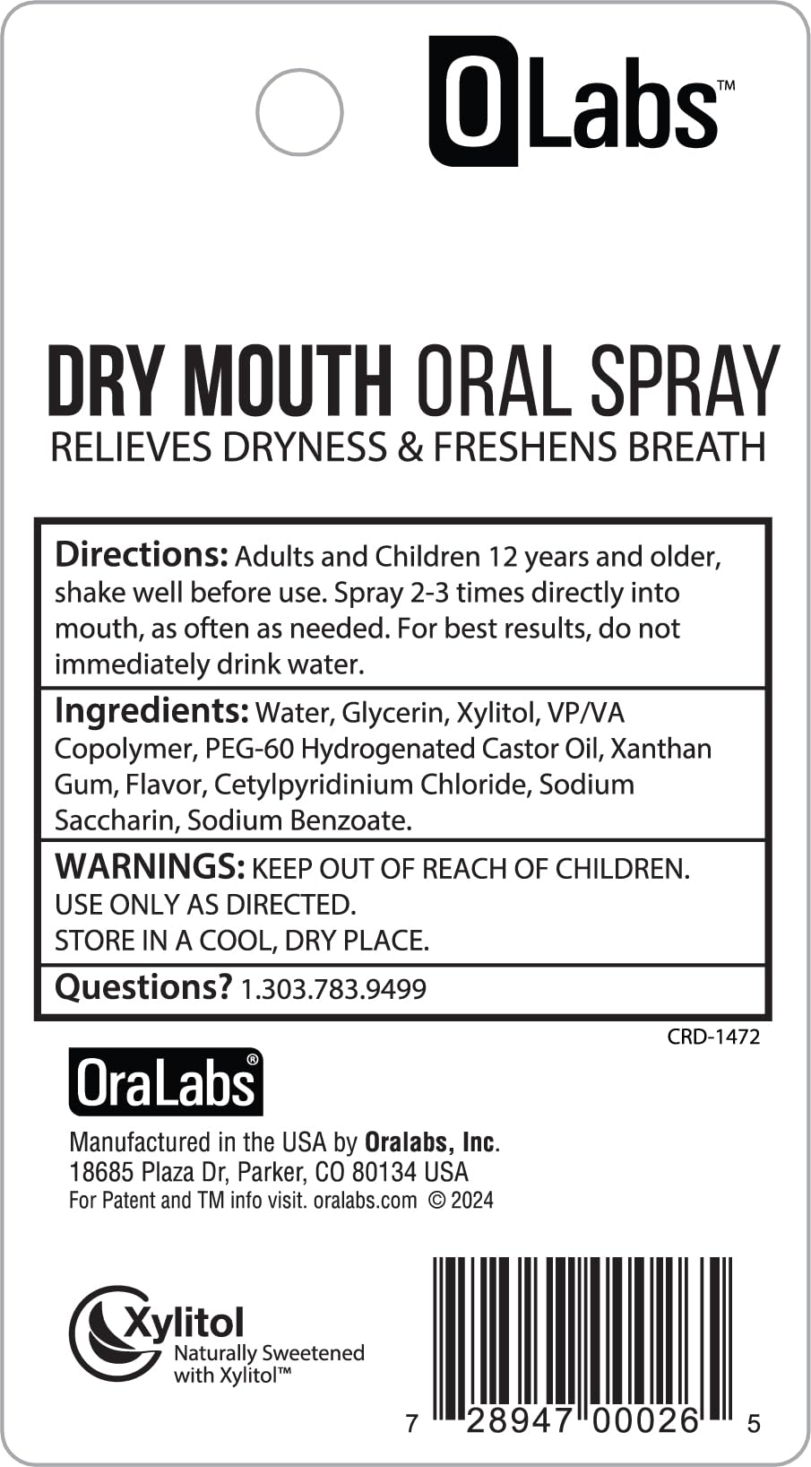Olabs etiqueta e ingredientes resaltando xilitol y fórmula sin alcohol