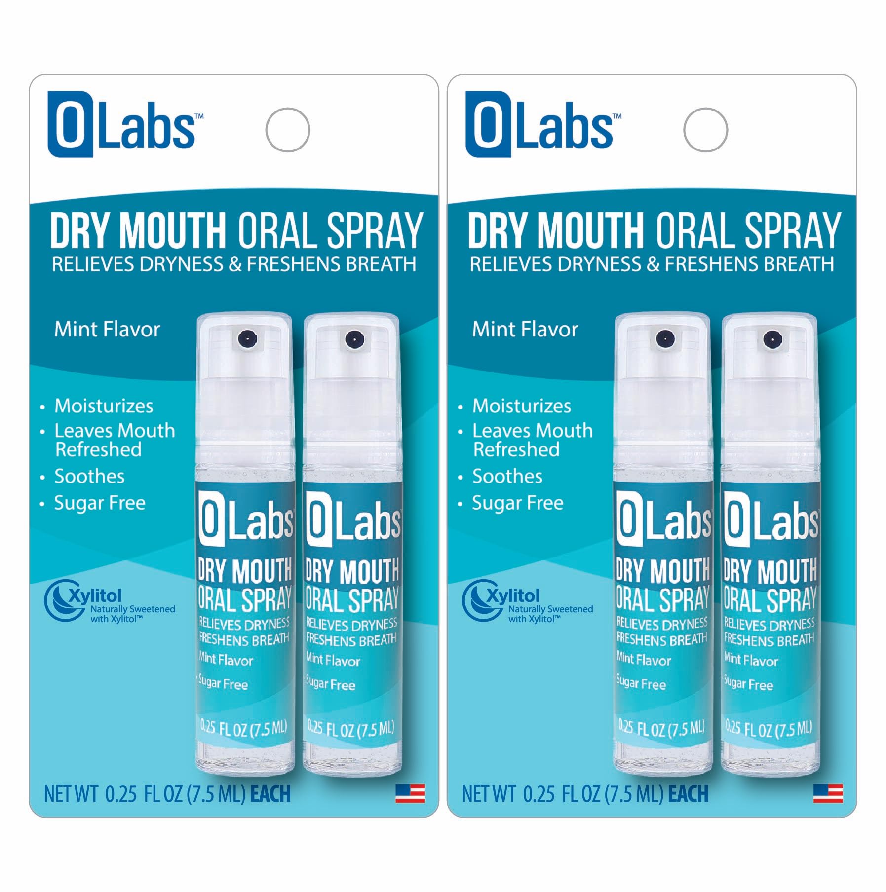 Olabs spray bucal frontal mostrando envase portátil y beneficios de viaje
