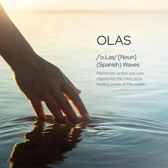 Olas etiqueta con lista de ingredientes naturales y respaldo profesional