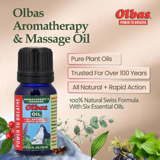 Olbas frasco con enfoque en etiqueta, claridad de ingredientes y origen suizo