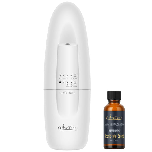 OliveTech difusor vista frontal mostrando diseño elegante y fácil control
