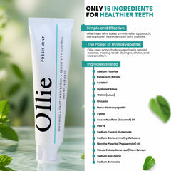 Ollie etiqueta visible con ingredientes clave y ventaja remineralizante