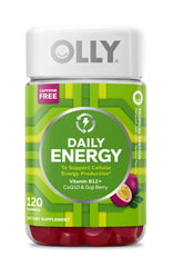 OLLY frasco frontal mostrando 120 gomitas y beneficio de soporte energético