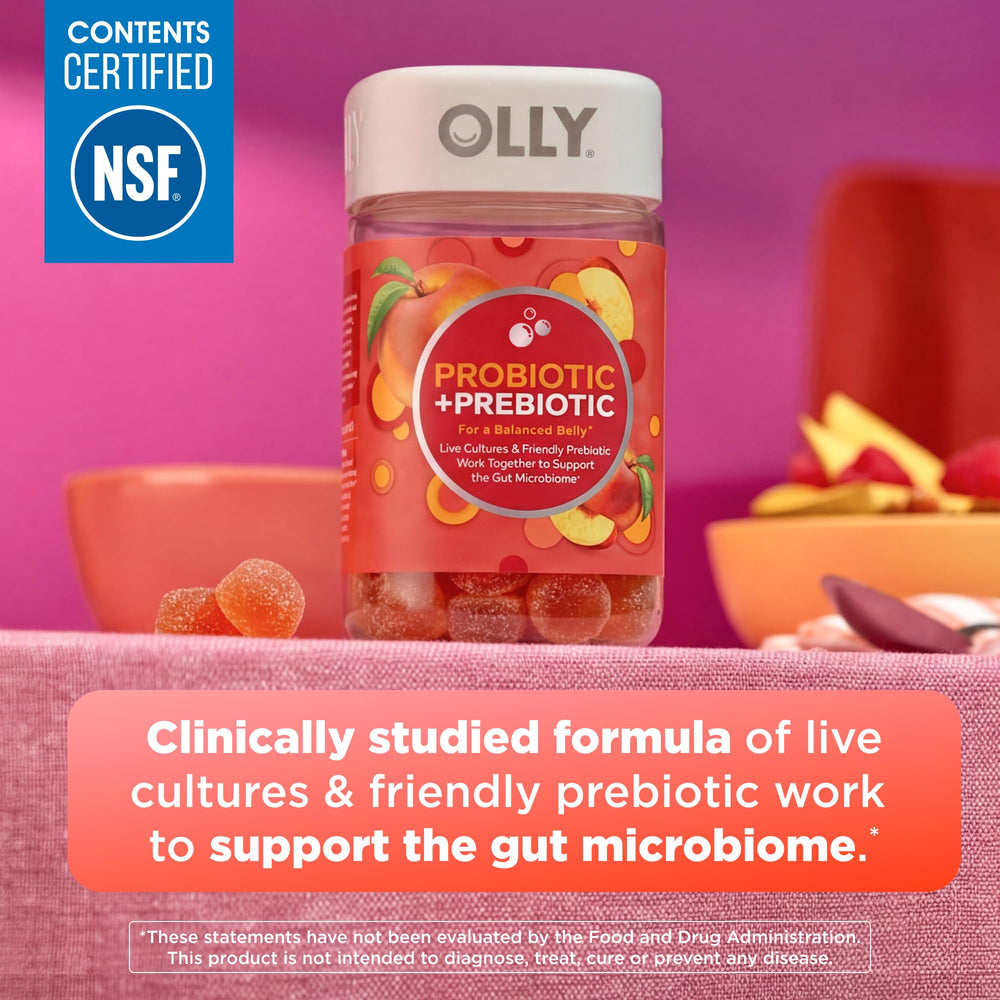OLLY etiqueta con ingredientes y CFU, transparencia en la fórmula