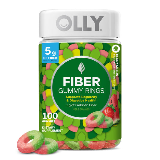 OLLY envase frontal Fiber Gummy Rings mostrando diseño y cantidad