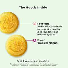 OLLY primer plano textura de gomita mango que muestra suavidad y sabor