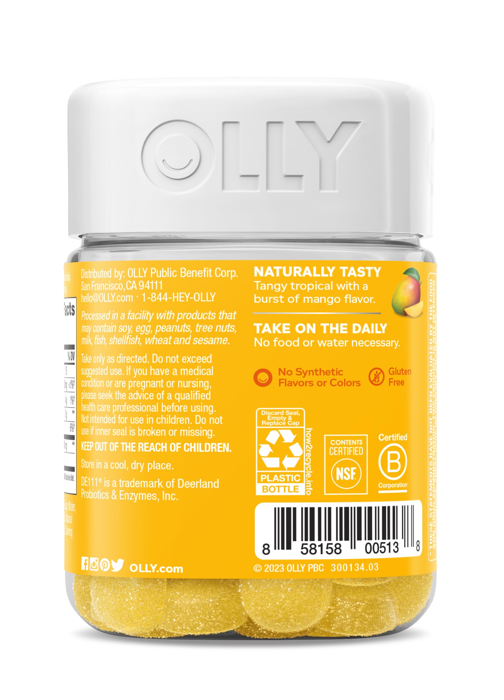 OLLY envase lateral mostrando diseño y cantidad de 50 gomitas