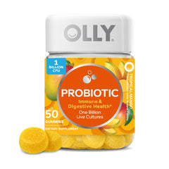 OLLY gomitas mango vista frontal, envase atractivo y fácil de usar