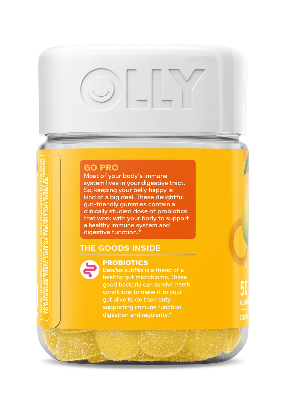 OLLY ingredientes principales y mango fresco ilustrando sabor natural
