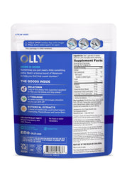 Primer plano instrucciones OLLY Extra Strength Sleep con modo de uso