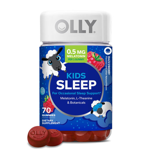OLLY vista frontal del envase mostrando la marca y beneficio de apoyo ocasional al sueño