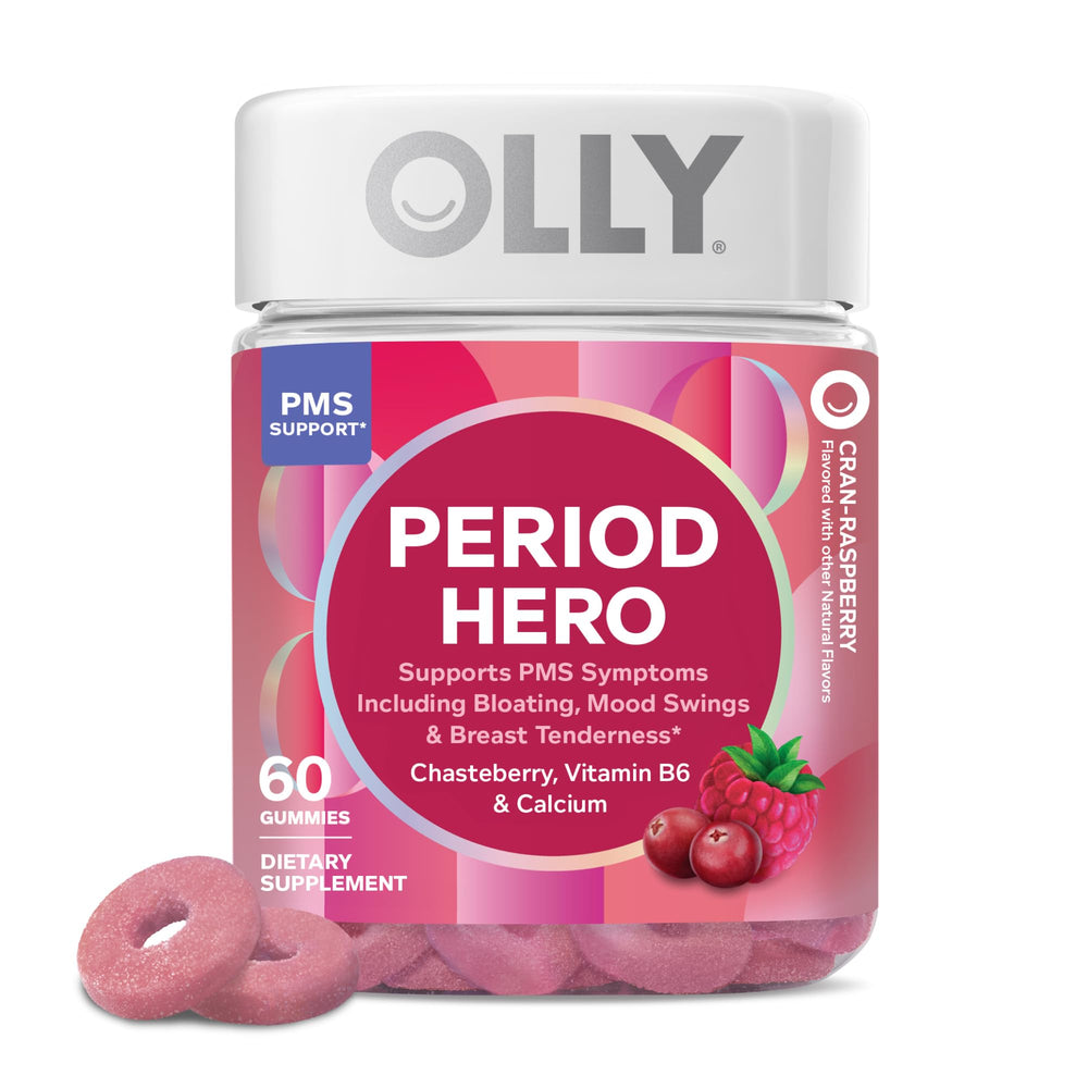 OLLY envase frontal mostrando diseño y sabor cran-raspberry, fácil identificación