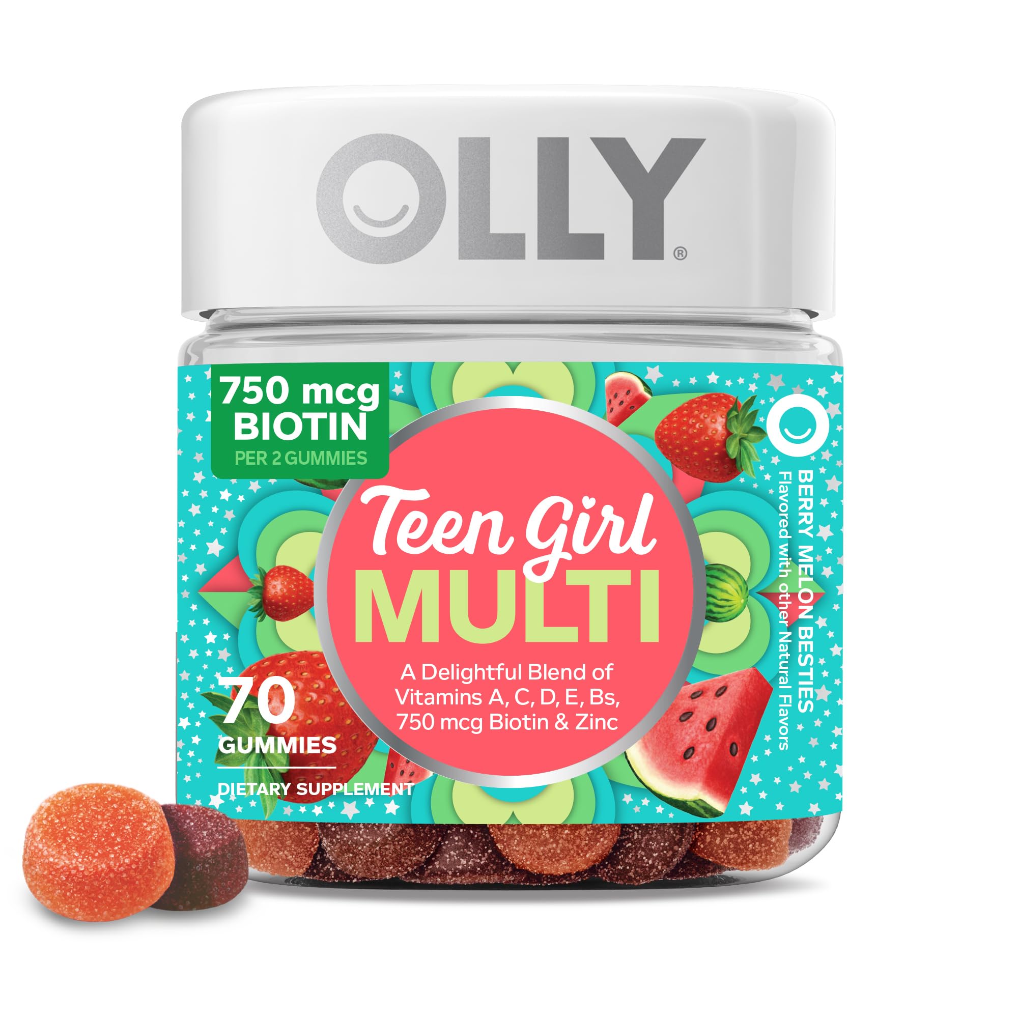 OLLY frasco frente con diseño y cantidad visible, conveniencia diaria
