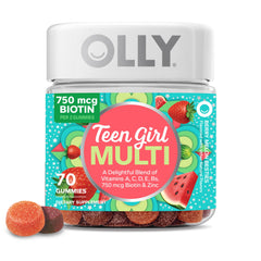OLLY frasco frente con diseño y cantidad visible, conveniencia diaria