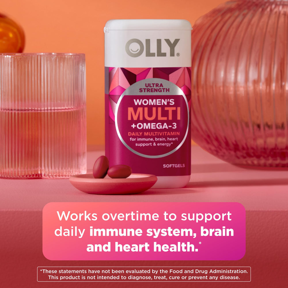 OLLY detalle de la textura de softgel fácil de tragar y sin azúcar