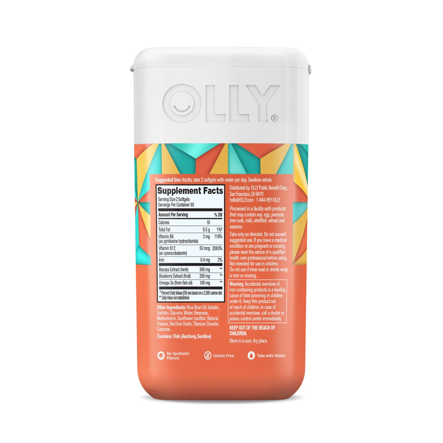 OLLY cápsula junto a monedas para comparar tamaño y portabilidad