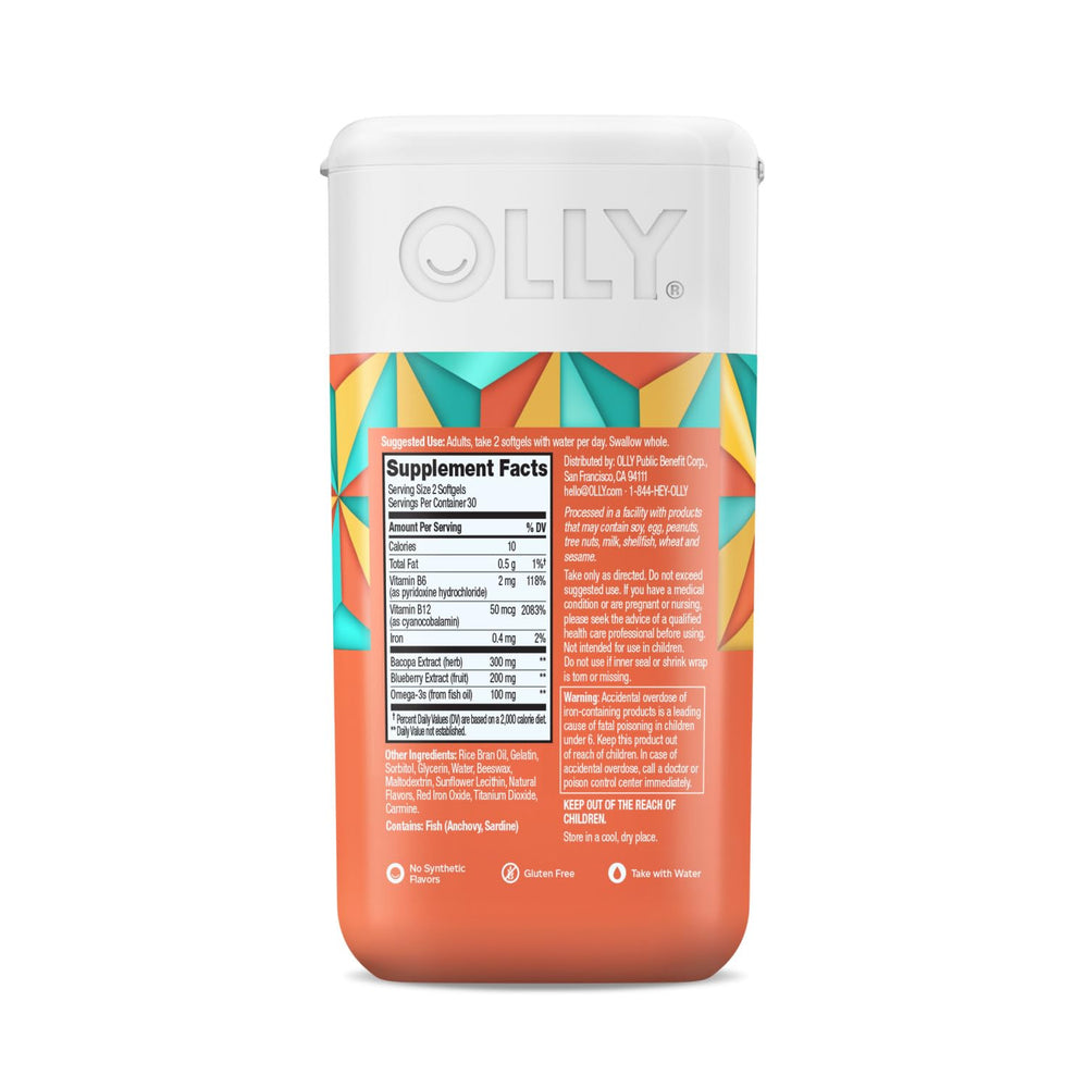 OLLY cápsula junto a monedas para comparar tamaño y portabilidad