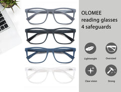 OLOMEE gafas en uso mientras lee, comodidad para lectura prolongada y enfoque claro