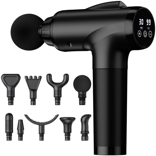 OLsky pistola de masaje frontal mostrando diseño ergonómico y agarre cómodo