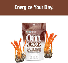 OM MUSHROOM polvo Cordyceps mezclado en smoothie para energía