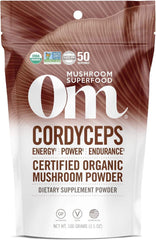 OM MUSHROOM envase frontal Cordyceps mostrando diseño y beneficios