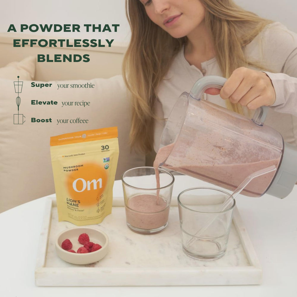 OM MUSHROOM SUPERFOOD porción en cuchara, control de dosis y uso práctico