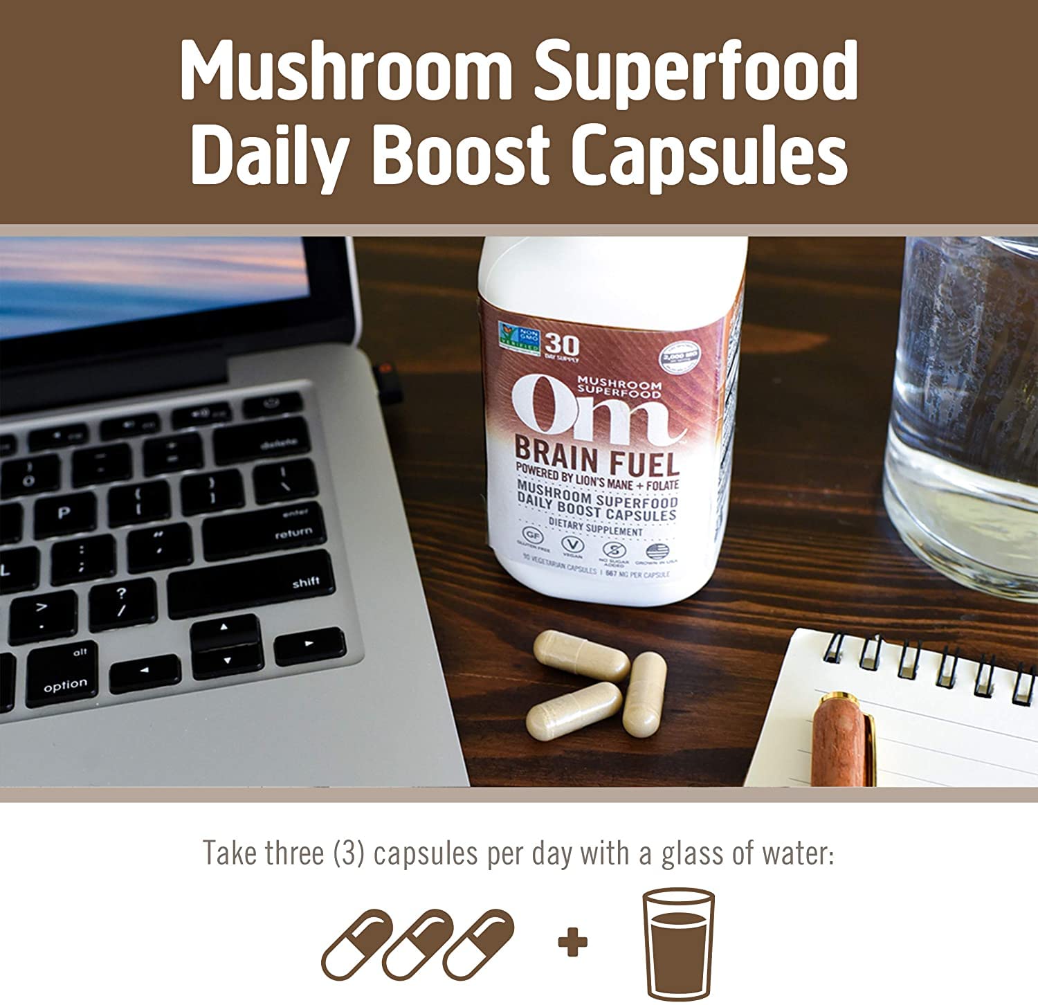 OM MUSHROOM SUPERFOOD cápsulas en estuche de viaje que facilitan la rutina diaria