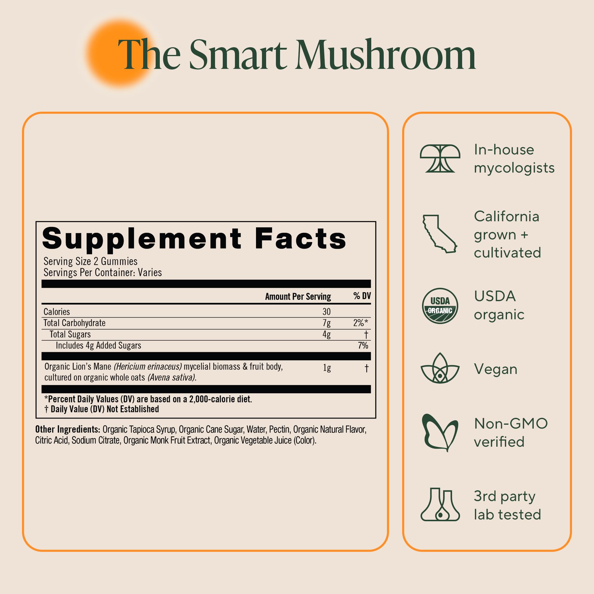 OM MUSHROOM SUPERFOOD cultivo en California, garantía de origen y calidad local
